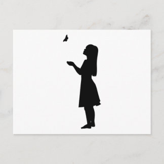 Little Girl and Butterfly Silhouette Child Nature Vykort