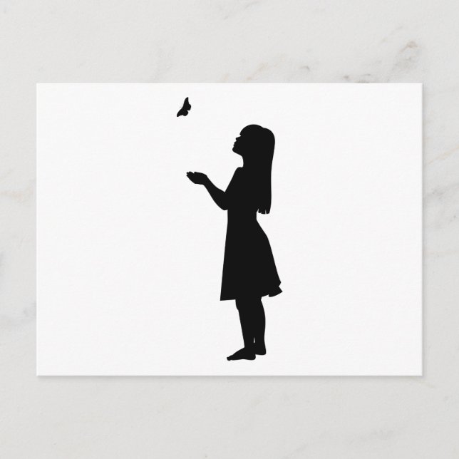 Little Girl and Butterfly Silhouette Child Nature Vykort (Framsida)