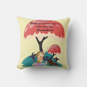 Little Girl and Dachshund Dekorativ kudde