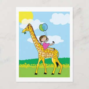 Little Girl and Giraffe Vykort