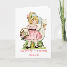 Little Girl and Goose Glad påsk Niece Card Helgkort