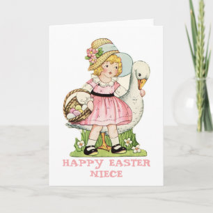 Little Girl and Goose Glad påsk Niece Card Helgkort