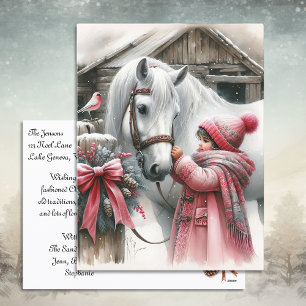 Little Girl and her Horse Personlig jul Helg Vykort