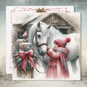 Little Girl and her Horse Personlig jul Julkort