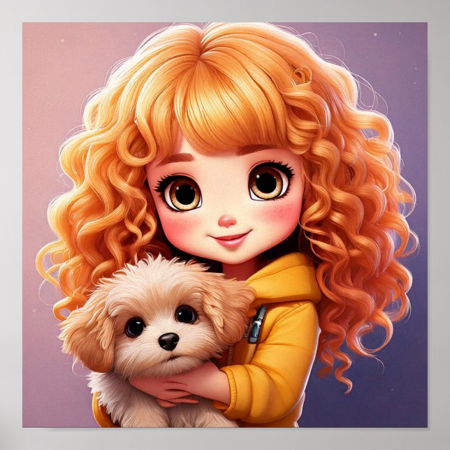 Little Girl and hund; Chibi art Poster (Framsidan)