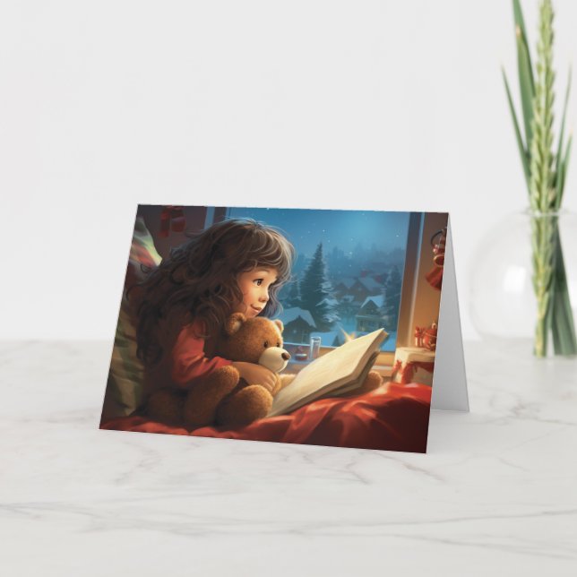 Little Girl and Nalle jul Card Helgkort (Framsida)
