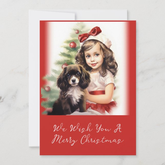 Little Girl and Puppy Photo jul Card Julkort (Framsida)