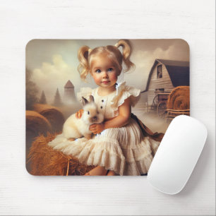 Little Girl and Rabbit on Hay Bale Musmatta