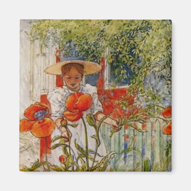 Little Girl and Red Poppies Magnet (Framsidan)