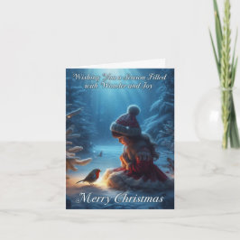 Little Girl and Robin Snö Scene-julkort Helgkort