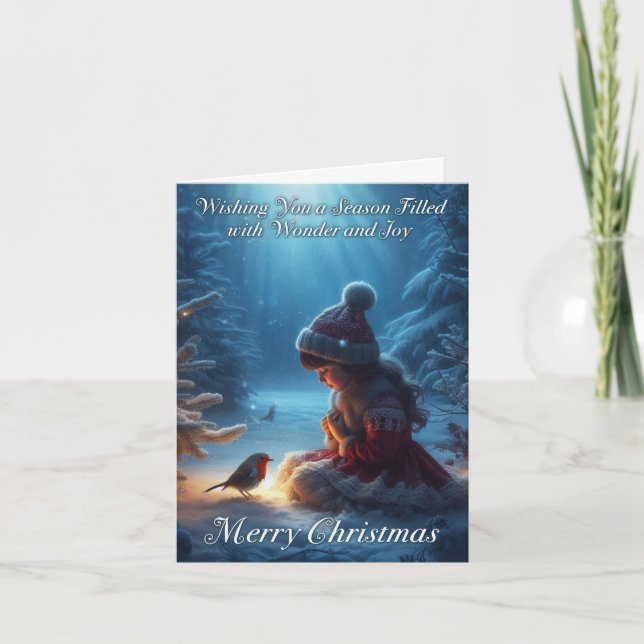 Little Girl and Robin Snö Scene-julkort Helgkort (Framsida)