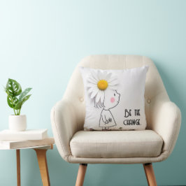 Little Girl and White Daisy with Quote Kudde
