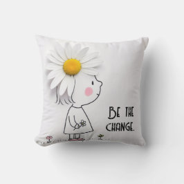 Little Girl and White Daisy with Quote Kudde