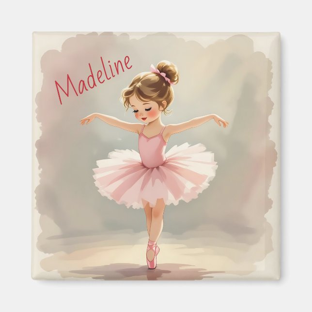 Little Girl Ballerina in Pink Tutu Personalized Magnet (Framsidan)