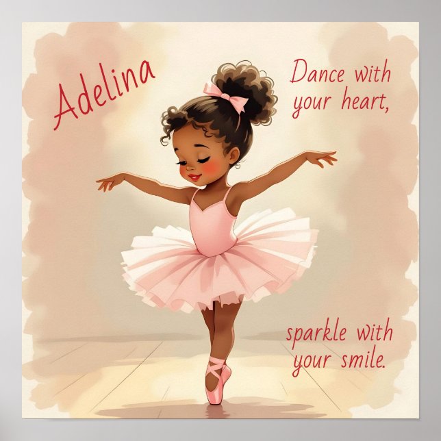 Little Girl Ballerina in Pink Tutu Personalized Poster (Framsidan)