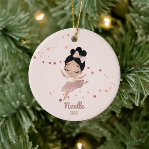 Little Girl Ballerina med Bow, Ro Guld Julgransprydnad Keramik
