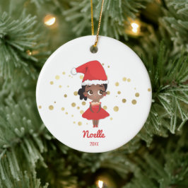 Little Girl Ballerina med Santa Hat Julgransprydnad Keramik
