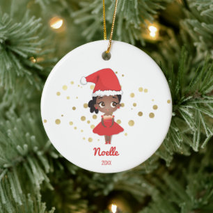 Little Girl Ballerina med Santa Hat Julgransprydnad Keramik