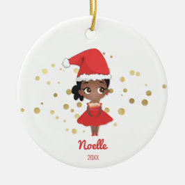 Little Girl Ballerina med Santa Hat Julgransprydnad Keramik