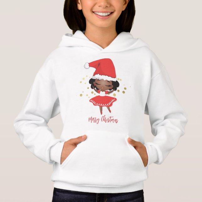 Little Girl Ballerina med Santa Hat T Shirt (Framsida)