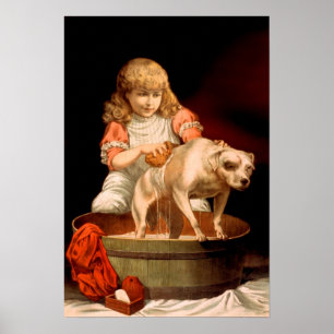 Little Girl Bathing Hennes Hund Poster