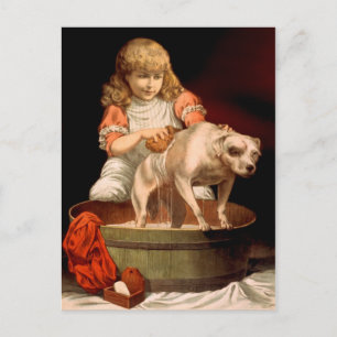 Little Girl Bathing Hennes Hund Vykort