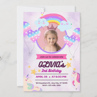 Little Girl Birthday Unicorn Party Inbjudningar