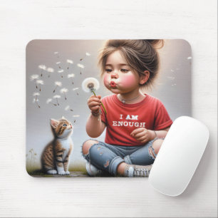 Little Girl bloggar dandelions med Kitten Musmatta