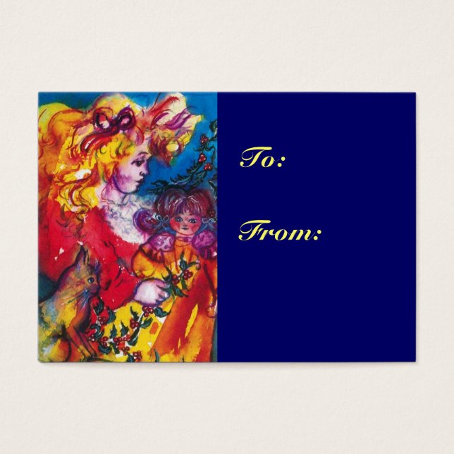 LITTLE GIRL,CAT,SÖT DOLL Blue-julgåva Visitkort (Framsidan)