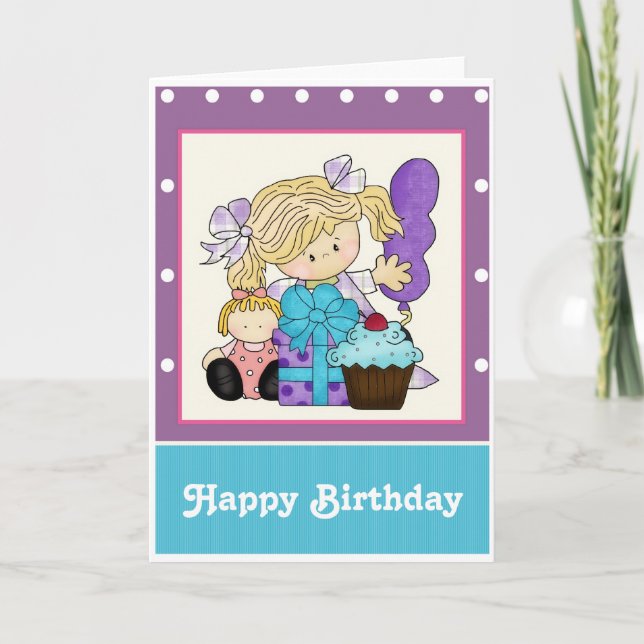 Little Girl Cupkaka Customique Grattis på födelsed Kort (Framsida)