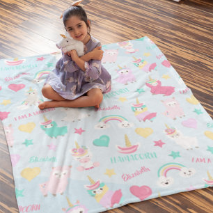 Little Girl Cute Llamacorn Pastel Mönster Fleecefilt