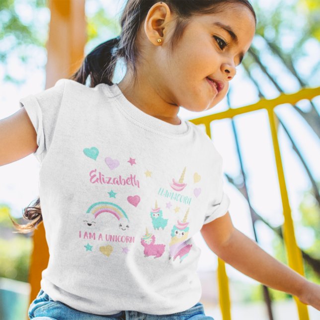 Little Girl Cute Llamacorn Pastel Mönster T Shirt (Skapare uppladdad)