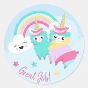 Little Girl Cute Llamacorn Pastel Reward Sticker Runt Klistermärke