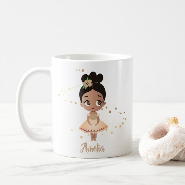 Little Girl Dancing Ballerina w/Flower, Guld Kaffemugg (Med munk)