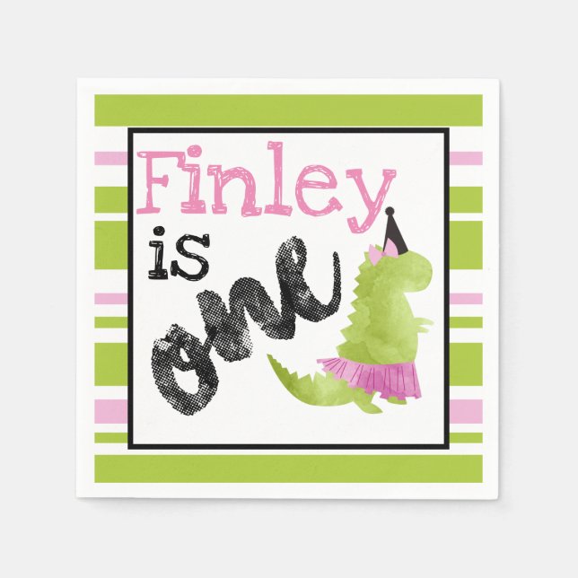 Little girl Dinosaur Tutu Dinosaur Ballerina Rosa Pappersservett (Framsidan)