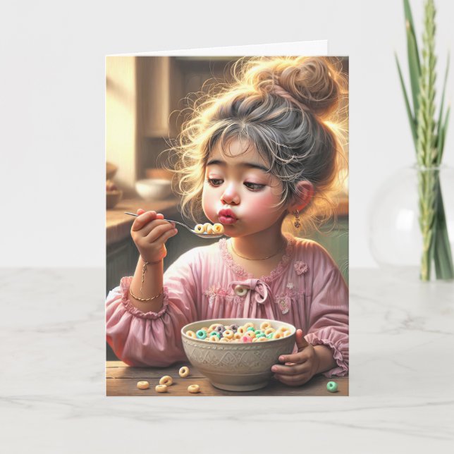 Little Girl Eating Breakfast Cereal Kort (Framsida)