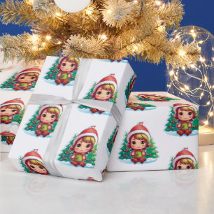 Little Girl Elf Julafton Magic Presentpapper