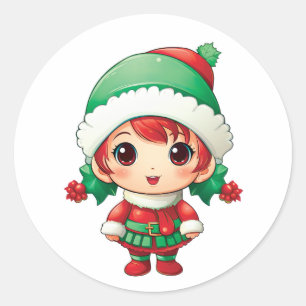 Little Girl Elf Julafton Magic Runt Klistermärke