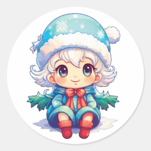 Little Girl Elf Julafton Magic Runt Klistermärke