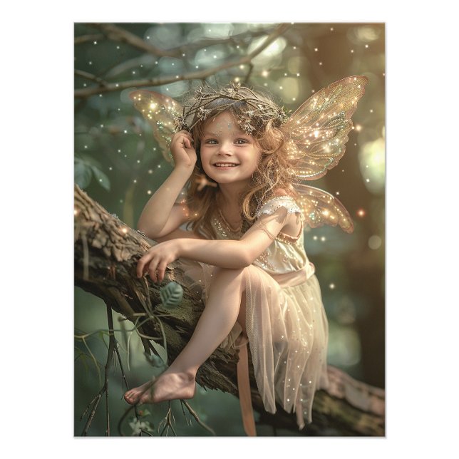 Little Girl Fairy Gnistra Glitter Guld Vingar Fototryck (Framsidan)