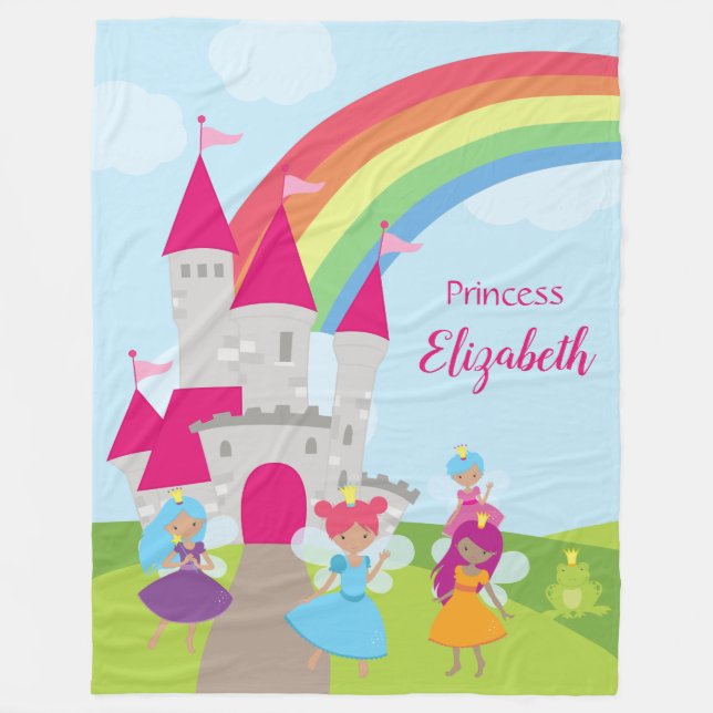Little Girl Fairy Princess med Rainbow and Castle Fleecefilt (Framsidan)