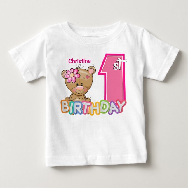 Little Girl First Birthday Nalle Tröja (Framsida)