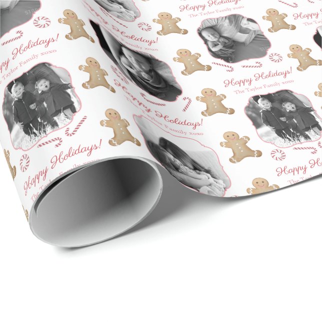 Little Girl Gingerbröd Rosa Red Photo jul Presentpapper (Rullad Hörn)