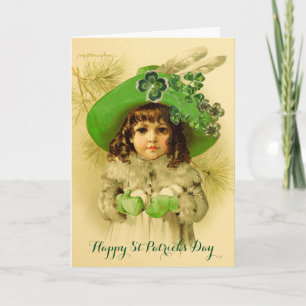 Little Girl,Grönt Hat,Shamrocks,St patrick's day Kort