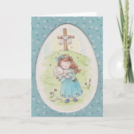 Little Girl Holding a Lamb Easter Morning Kort
