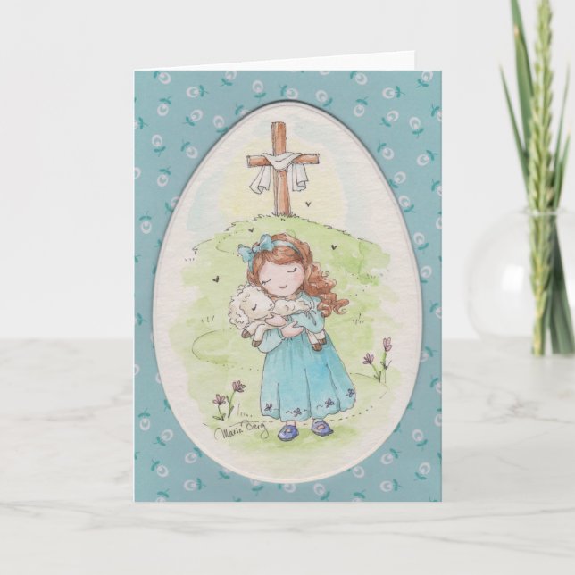 Little Girl Holding a Lamb Easter Morning Kort (Framsida)