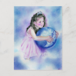 Little Girl Holding Globe Earth Postcard Vykort