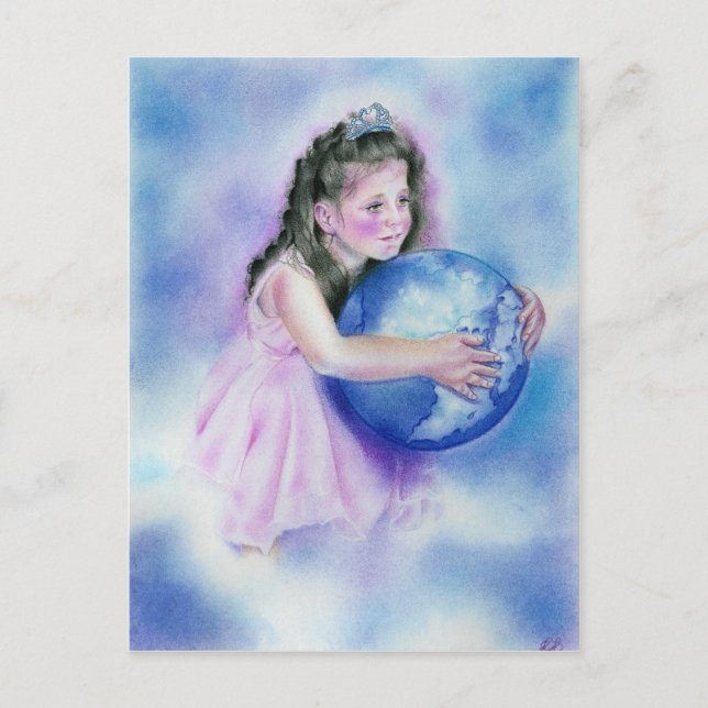 Little Girl Holding Globe Earth Postcard Vykort (Framsida)