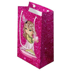 Little Girl Holding Heart Fuschia Faux Glitter
