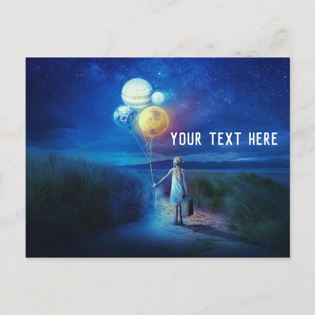 Little Girl Holding Planet Balloons Vykort (Framsida)